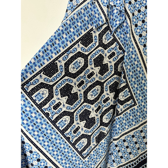 Eliza J Scarf Print Crepe De Chine Maxi Dress Sz 4 Blue Boho Gypsy Resort Party - Picture 12 of 14